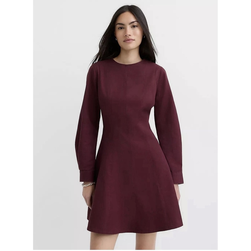 Loft Women's Red Seamed Long Barrel Sleeve Mini Dress 100% Cotton Sz 8 New $110